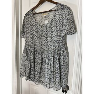 Sweet Magnolia Cotton Top Embellished Size L NWT Bling Peplum Boho Chic